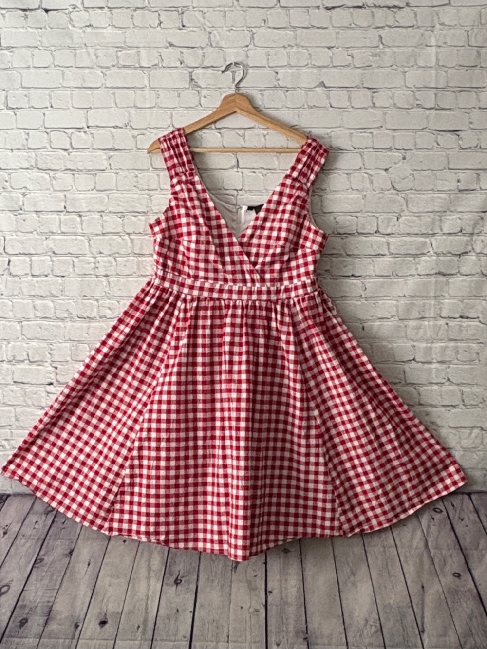 Red Gingham Sleeveless Fit & Flare Dress